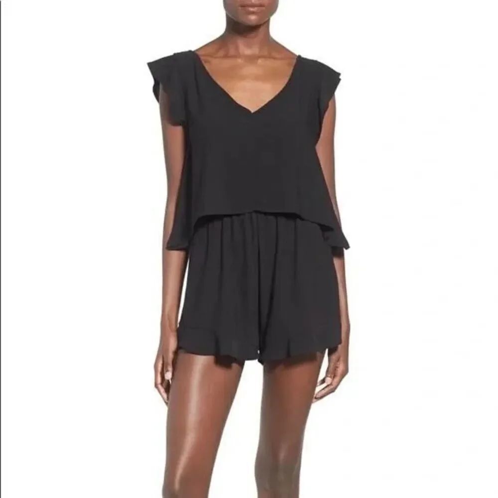 Leith Flutter Trim Popover Romper size S NWOT